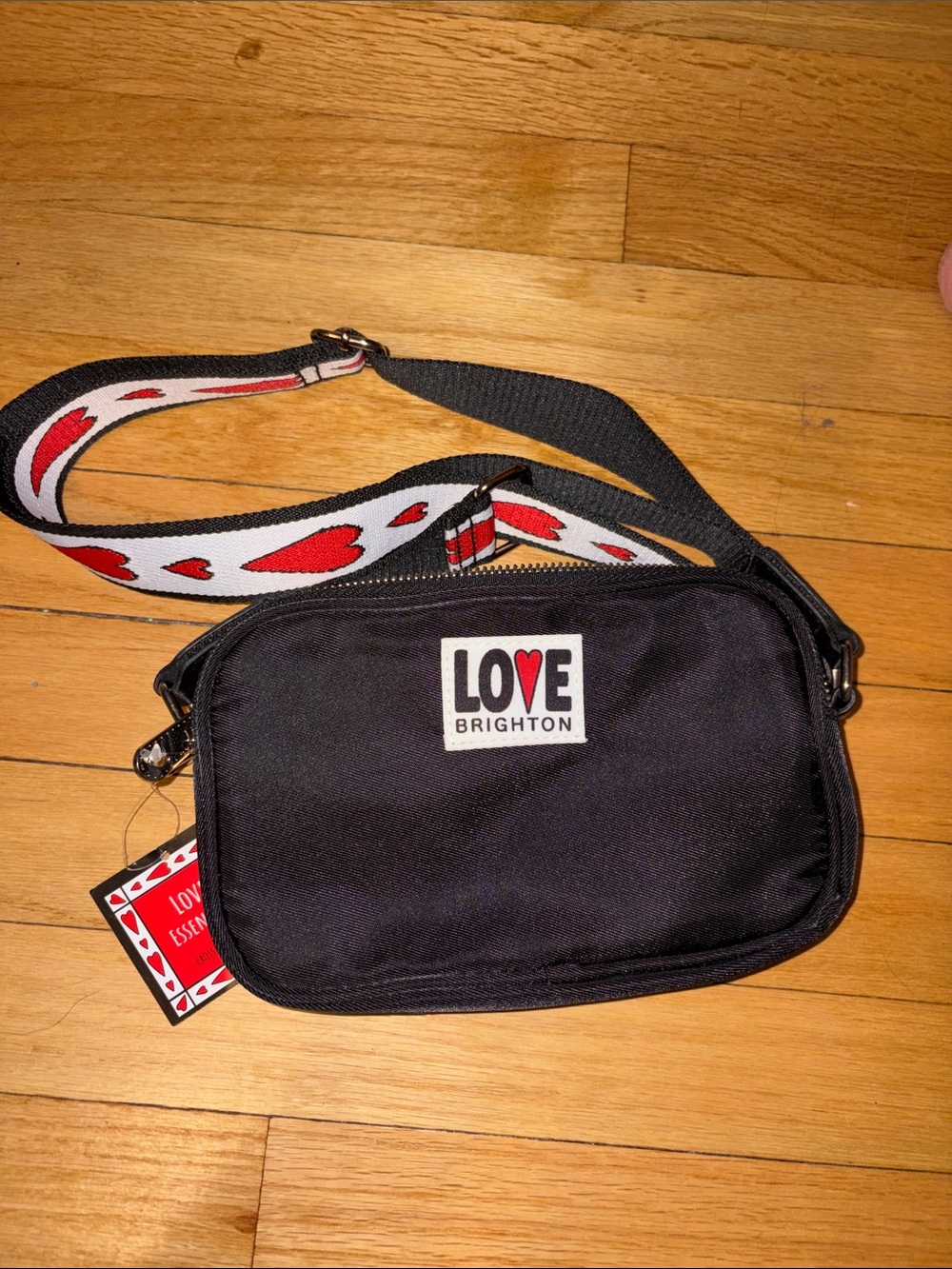 Brighton LOVE Black Crossbody Belt Bag with Heart Strap